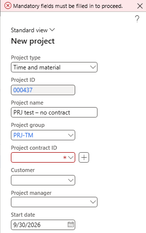 Mandatory fields must be filled in to proceed.