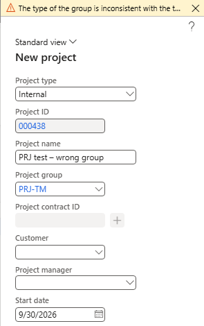 The type of the group is inconsistent with the type of the project.