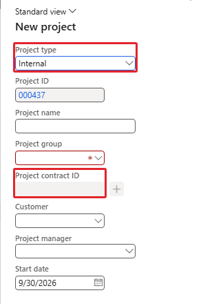 Internal – Project contract ID cannot be entered