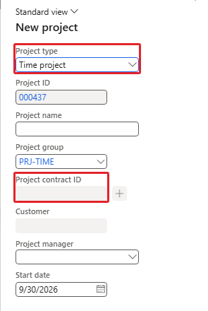 Time project – neither contract nor customer can be entered