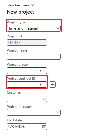 Time and material – Project contract ID is mandatory