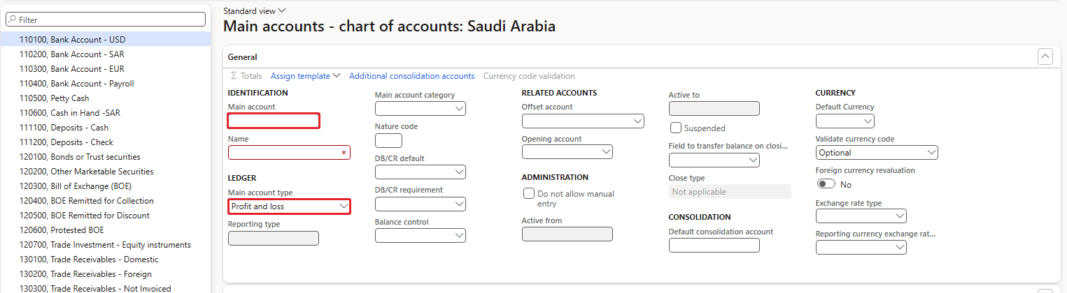 Figure 2.1 – New main account in the Saudi Arabia chart of accounts