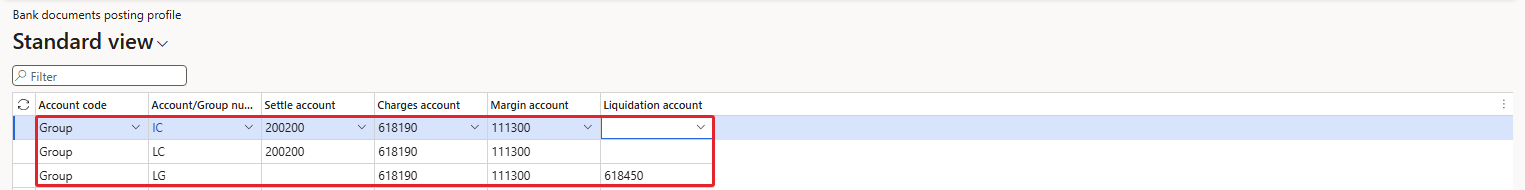 Figure 2.9 – Posting profile rows for the facility groups IC, LC and LG