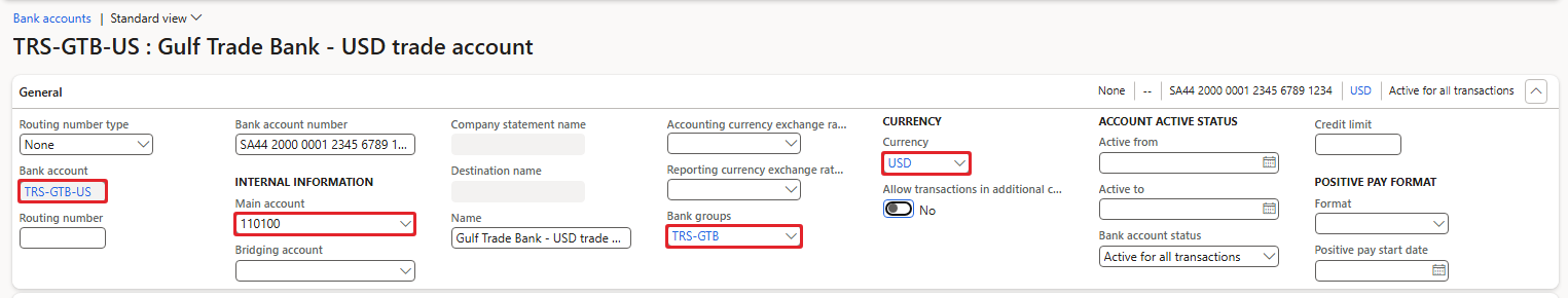 Figure 2.8 – Bank account TRS-GTB-US, Gulf Trade Bank, USD