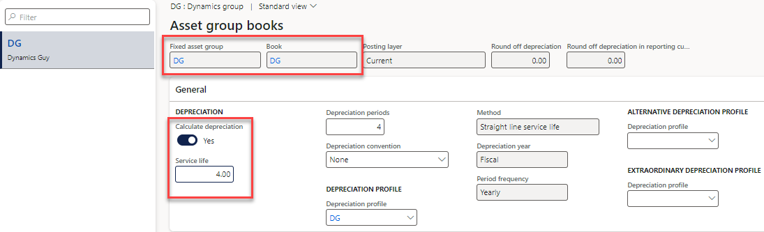 Set up fixed asset groups: Go to Fixed assets > Fixed assets > Fixed assets.