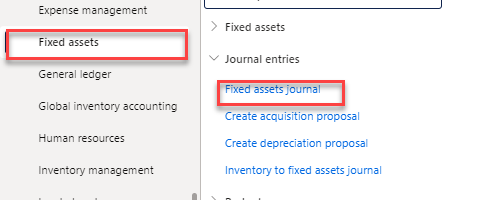 Propose fixed asset acquisitions: In the Name field, enter or select a value.