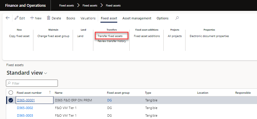 Transfer A Fixed Asset:: In the Transfer date field, enter a date.