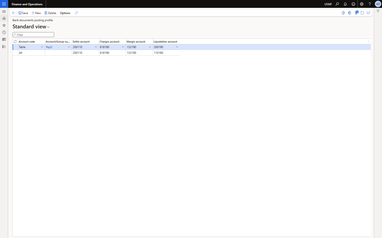 Posting profile: All line (demo) and the PayG line.