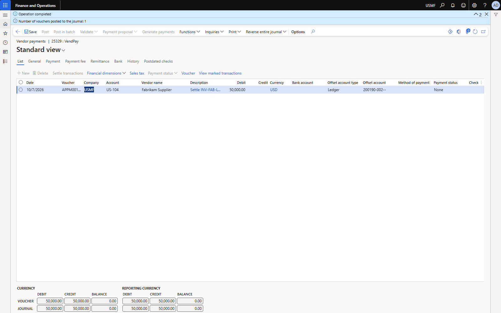 Posted: invoice and payment closed on 7 Oct 2026.