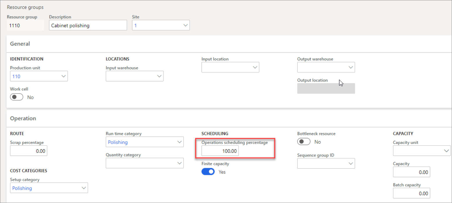 You can schedule production in your resources and resource groups by applying an efficiency percentage to them.