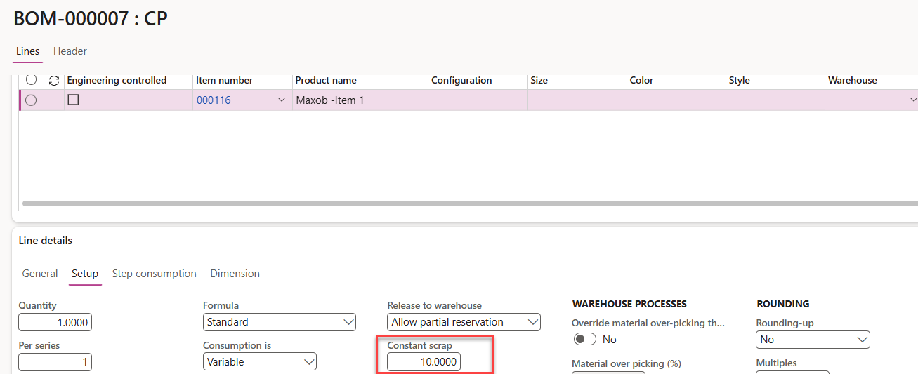 You can specify scrap when calculating the consumption of raw materials that are used in the components of a BOM.
