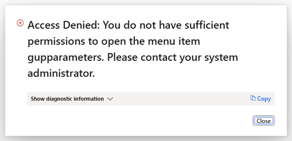 Opening Pricing management parameters while the feature is off — Access Denied message