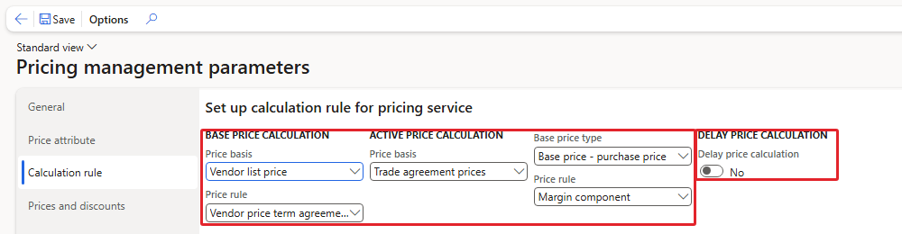 Pricing management parameters – Calculation rule tab