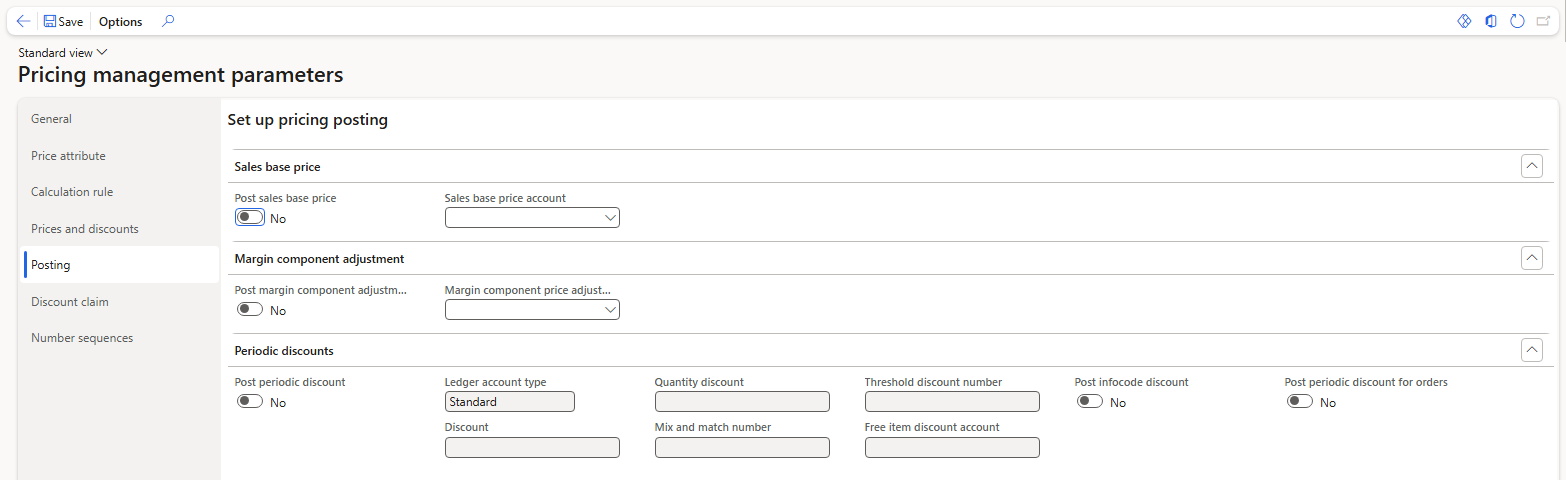 Pricing management parameters – Posting tab