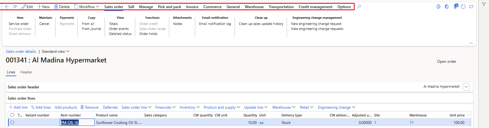 Order 001341 while pricing management is disabled — the Price tab and Complete button are gone
