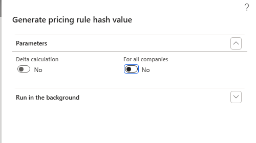 Generate pricing rule hash value – For all companies set to No