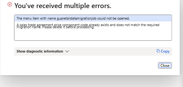 Migration refused – existing sales trade agreement component code