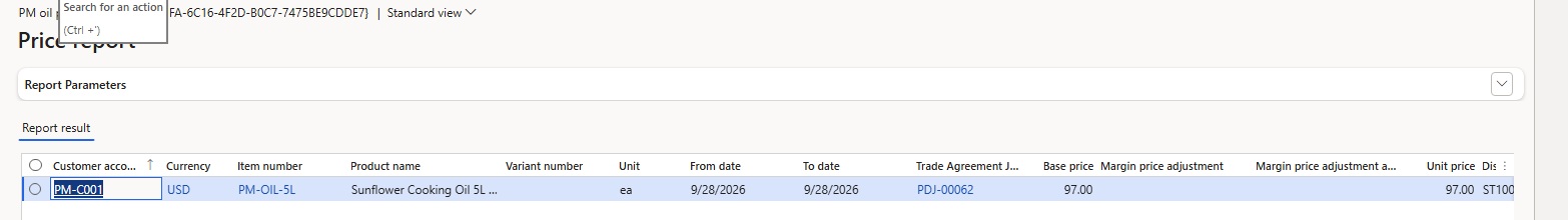 Price report result