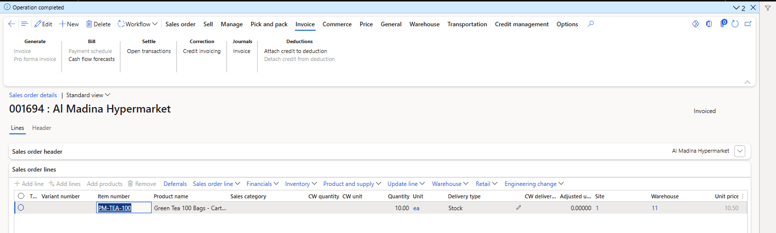 Order 001694 invoiced