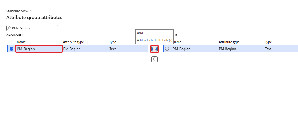Moving PM-Region from Available to Selected