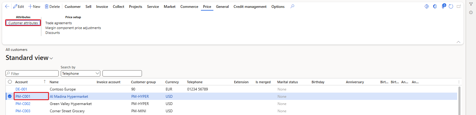 Price tab on the customer – Customer attributes