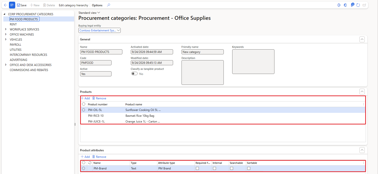 The category now holds three products and the PM-Brand attribute