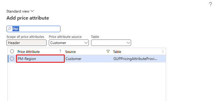 Header scope – PM-Region is offered as a Customer attribute