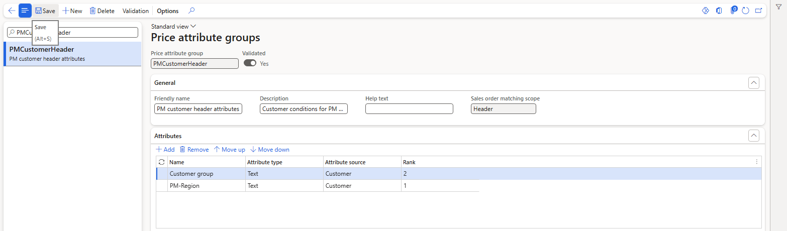 PMCustomerHeader – Customer group and PM-Region