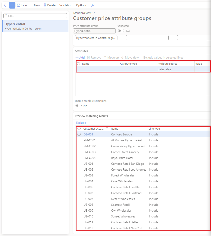 Before entering values – all customers match