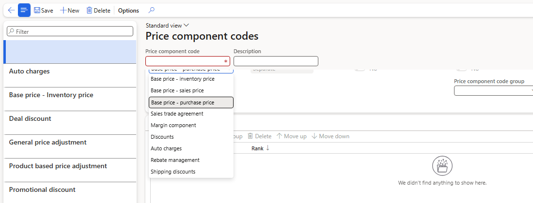 The Price component options