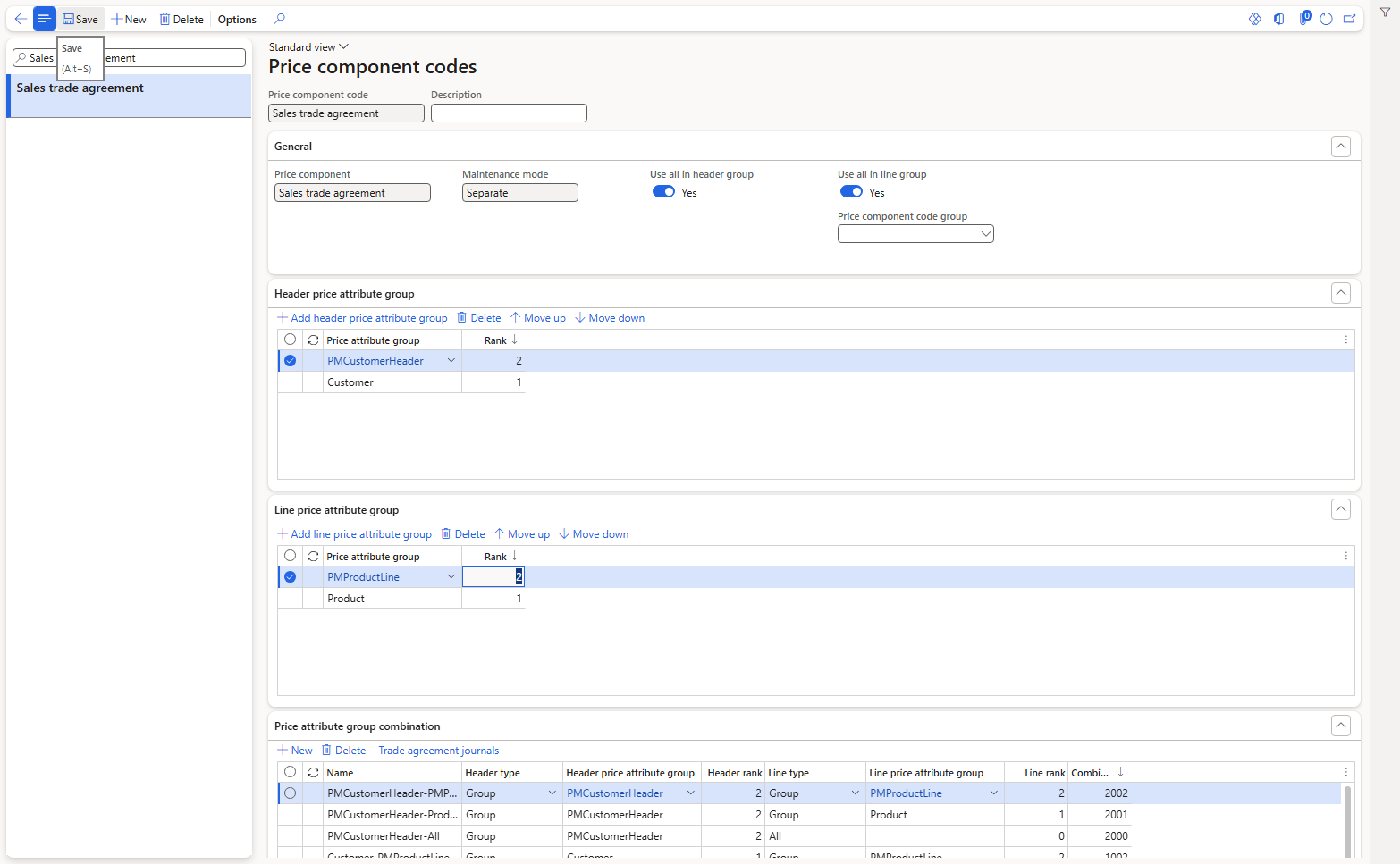 Sales trade agreement after adding PMCustomerHeader and PMProductLine