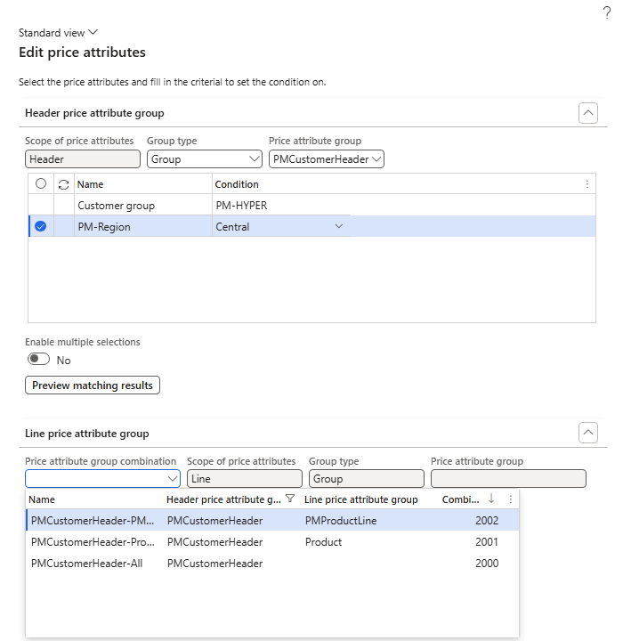 Combination lookup – filtered by the header group, sorted by rank