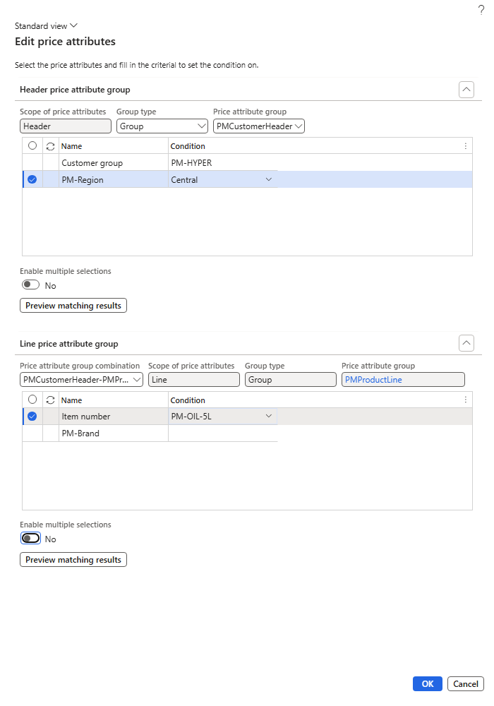 Edit price attributes – header and line conditions