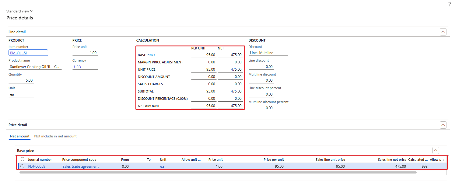 Price details of 001348 – only the winning rule PDJ-00059 is listed