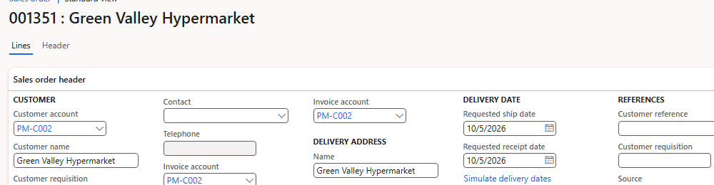 Order 001351 – requested ship date 10/5/2026