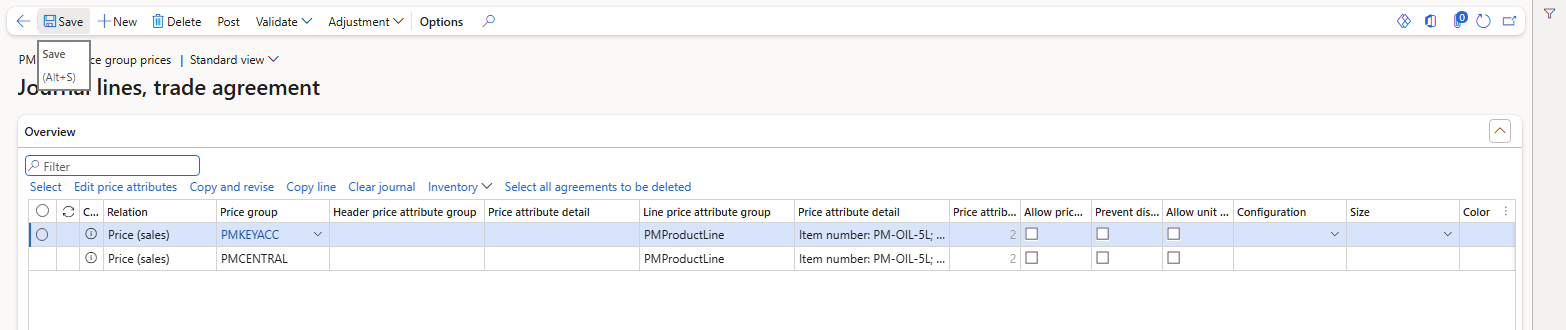 Journal PDJ-00062 – two oil lines with a price group