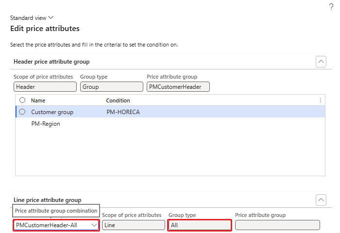 Line combination PMCustomerHeader-All – Group type All