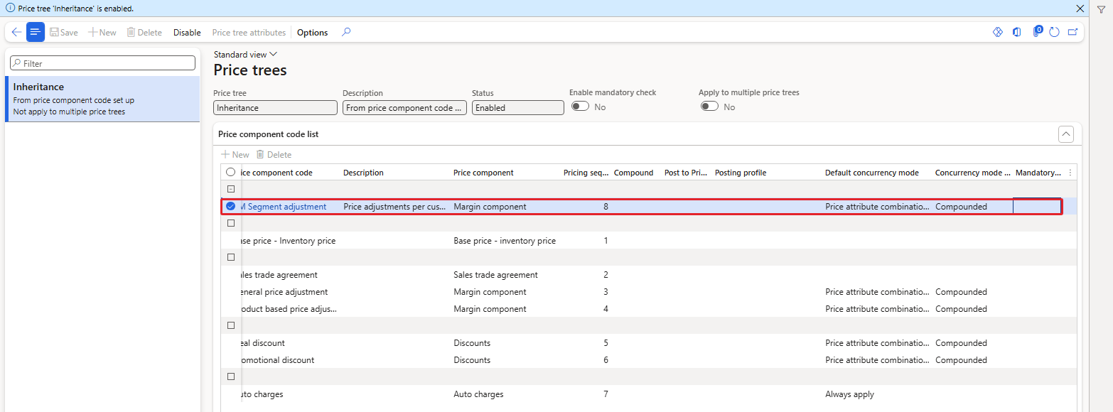 PM Segment adjustment in the tree at pricing sequence 8, Compounded – tree enabled again