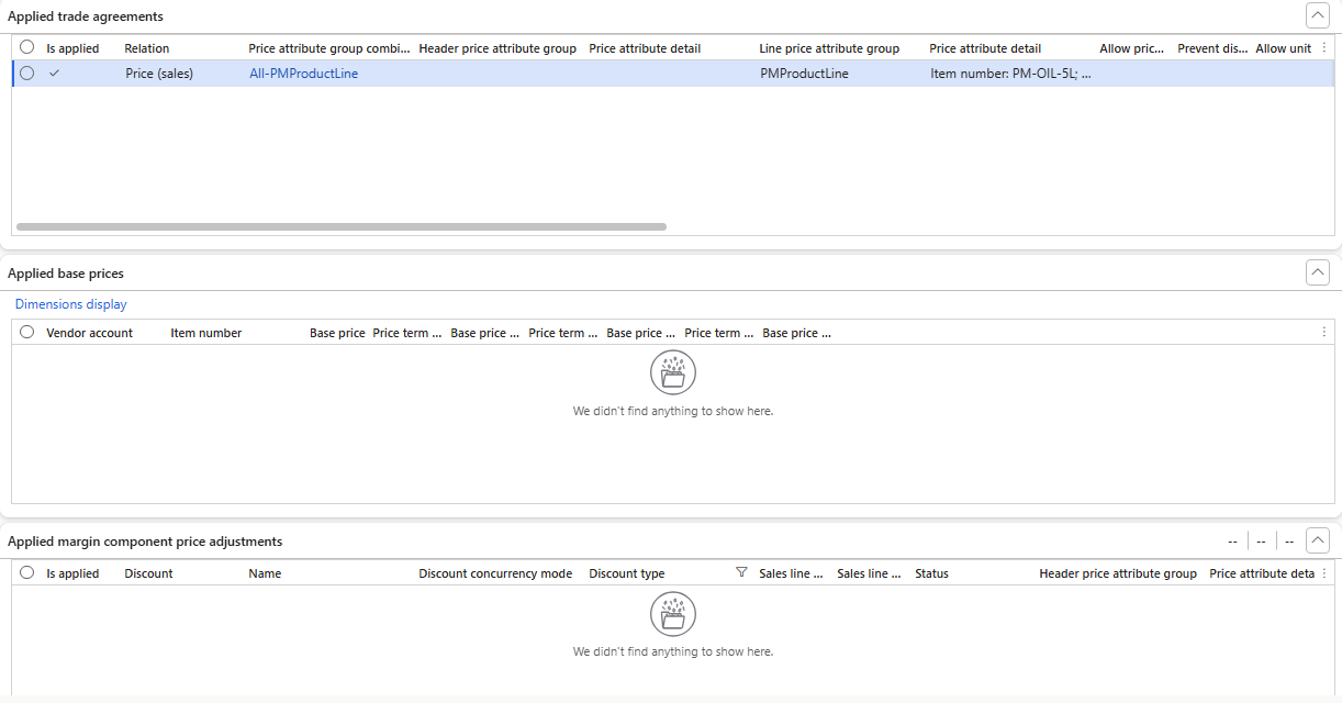 Price simulator for PM-C004 before the fix – trade agreement applied, no margin adjustment considered