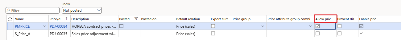 Allow price adjustment ticked on the journal header