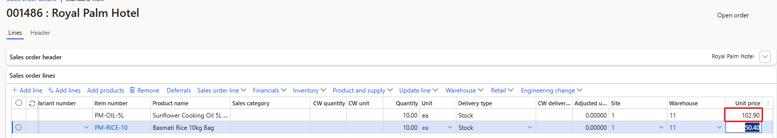 Order 001486 – oil 102.90, rice 50.40