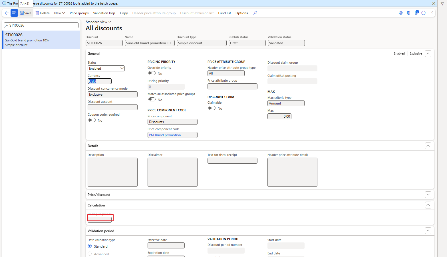 ST100026 enabled – the Pricing sequence is empty: PM Brand promotion is not in the price tree yet