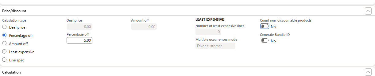 Price/discount – Percentage off 5.00