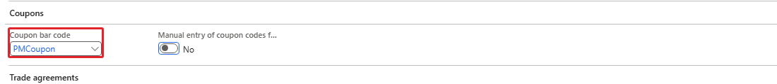 Parameters – Coupon bar code = PMCoupon