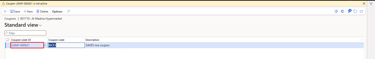 Inactive code – "Coupon USMF-000021 is not active"