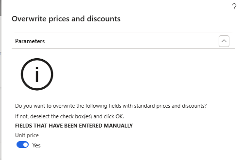 Overwrite prices and discounts – Unit price entered manually