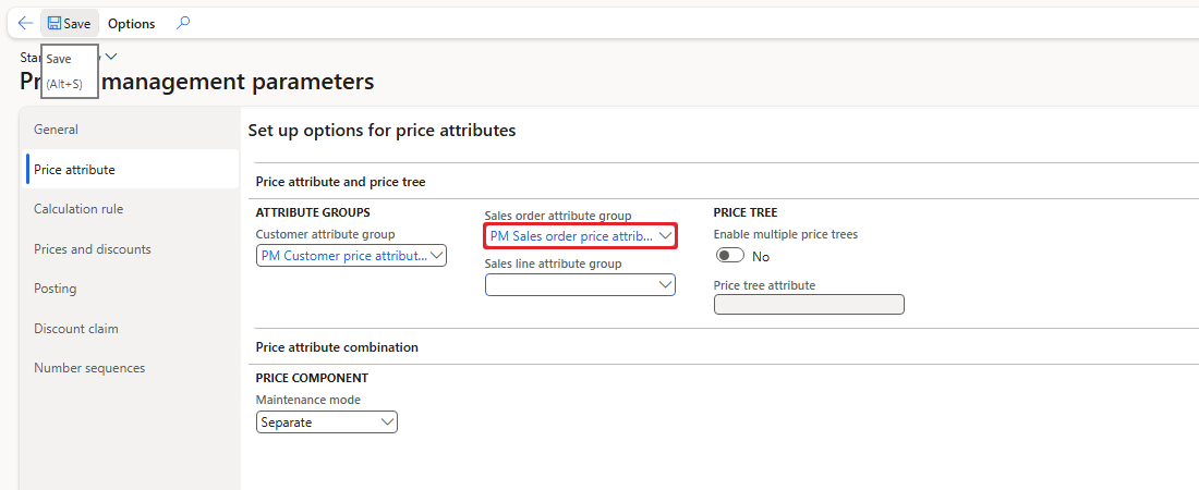 Sales order attribute group parameter