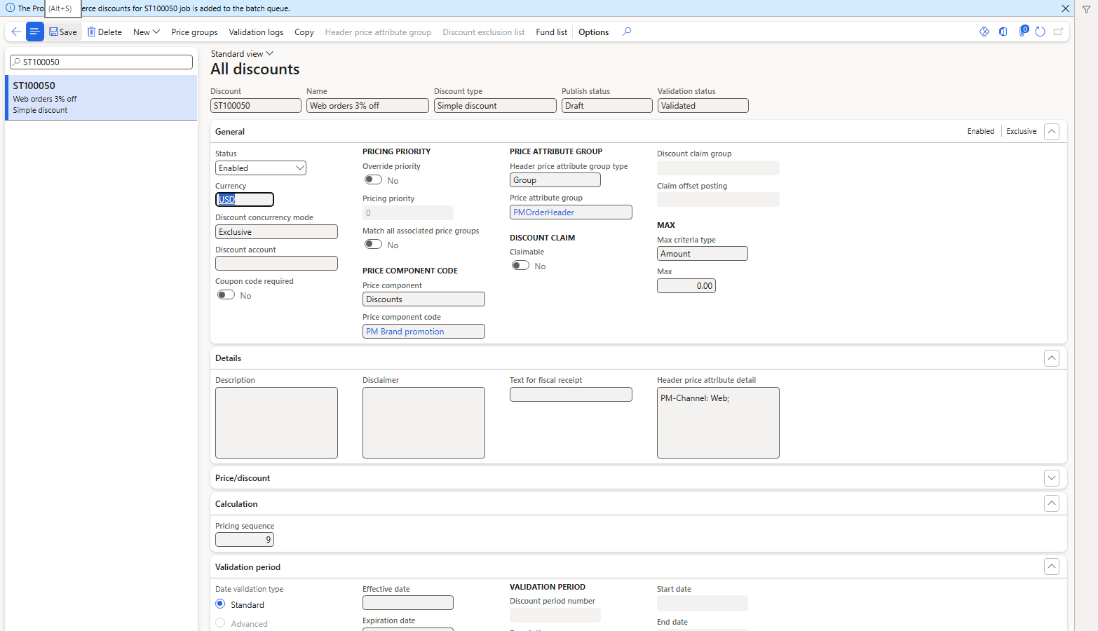 ST100050 enabled – header condition PM-Channel = Web
